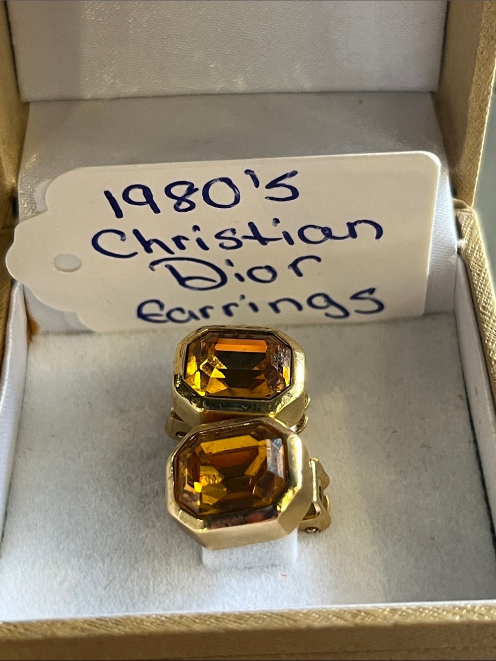 Christian Dior Gold-Tone Amber Octagonal Clip Earrings